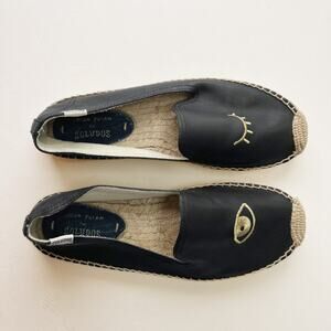 Jason Nolan x Soludos Leather Wink Espadrille Slipper Flats Black Gold